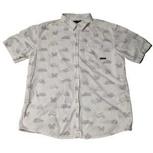 DISTORTION Men 2XL Cotton Off-White Moped Scooters Surfboard Reverse Print Shirt